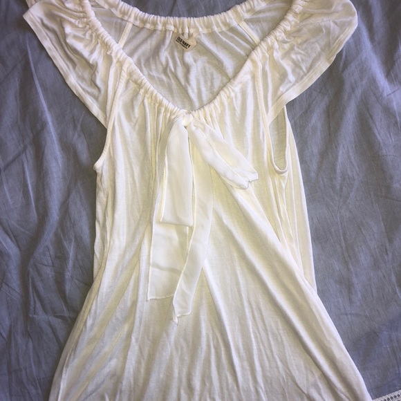 Ivory drawstring blouse w/bow - Picture 3 of 5